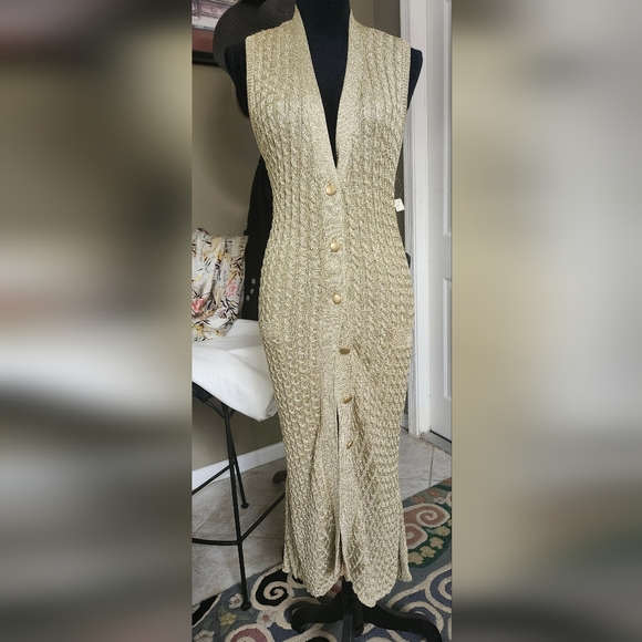 High-End Metallic  Midi Knit Dress with Buttons-Down OS - Picture 1 of 11
